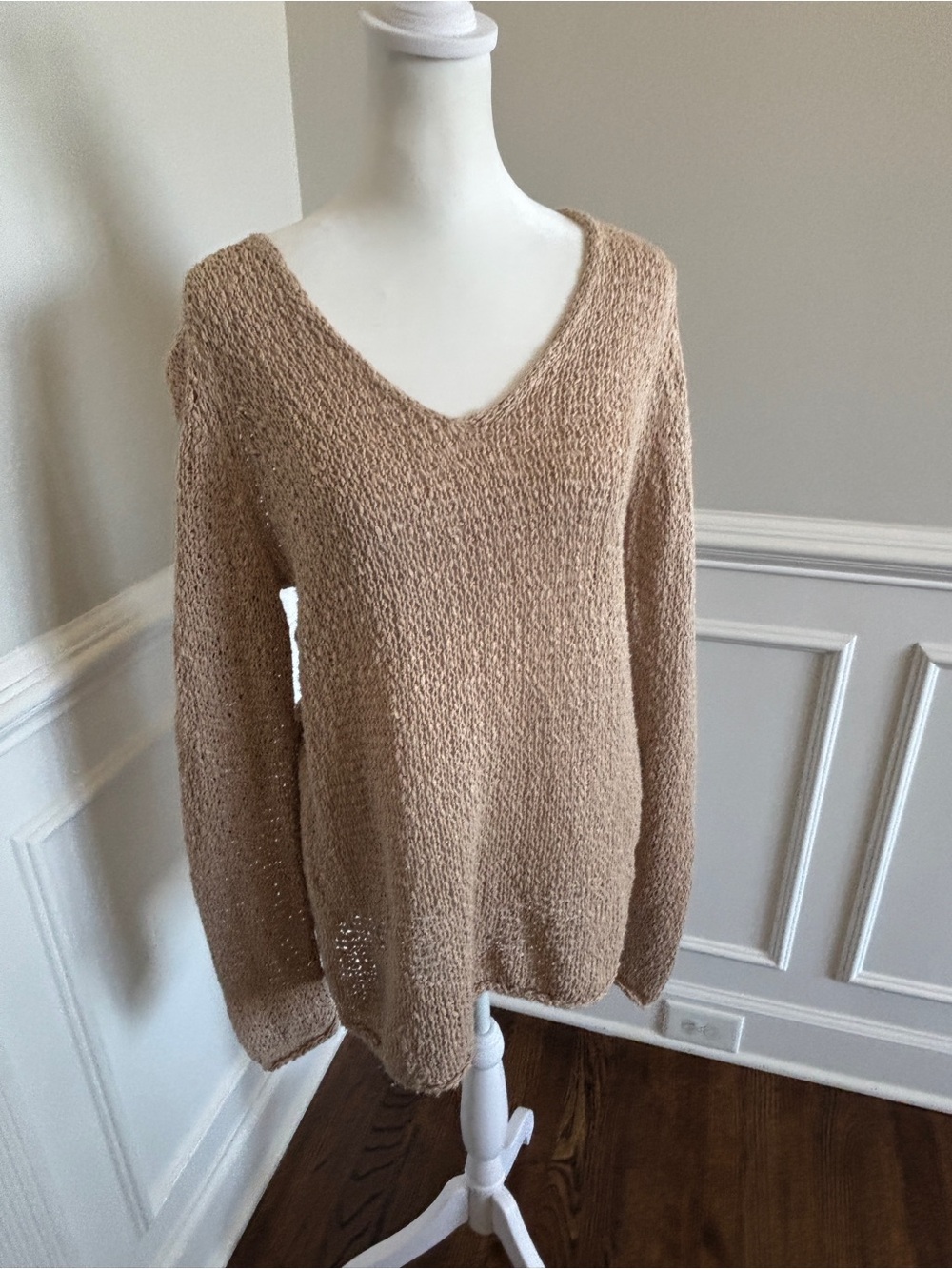 Knit V-Neck Sweater in Light Camel never worn